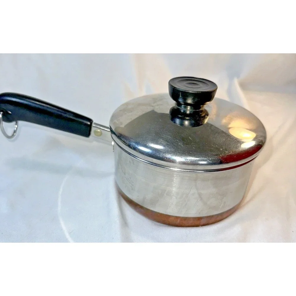 Vintage Revere Ware 1 Quart Stainless Steel Saucepan Copper Clad Bottom and Lid - Picture 1 of 7